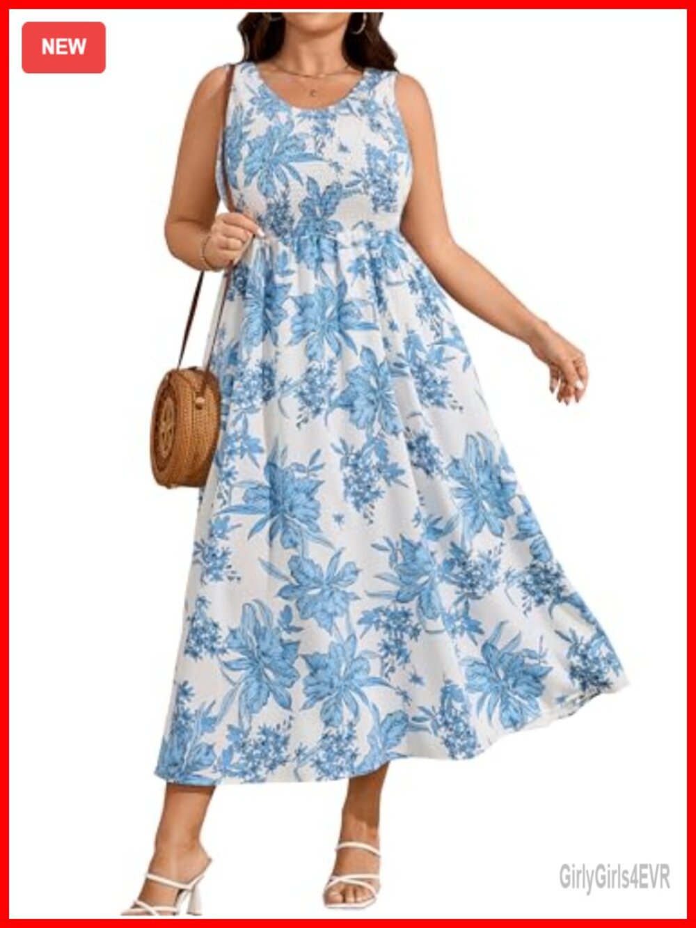 Plus Size Smocked Sleeveless Tiered Flowy Midi Tank Dress